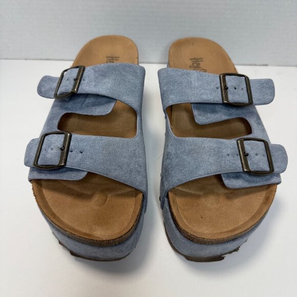 Hey Girl by Corkey's Blue Suede Platform Slip On Slide Sandals Women's 9 - Picture 3 of 10